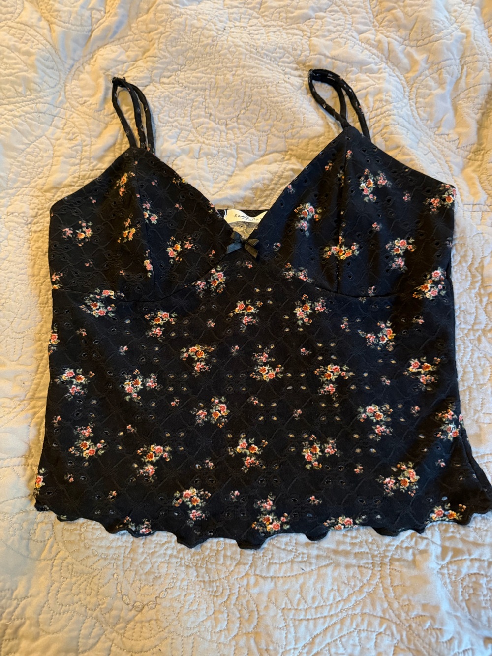 Floral Lace Cami Top - Black